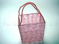 Rectangular organza wire bag with rose mesh and bead chain handles 