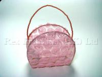 Round wire bag w/rose mesh and bead chain handles 