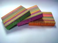 Rectangular colourful stripe fabric box with hinged lid and magnetic button 