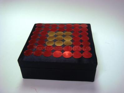Square satin box with sequins on padded lid top 
