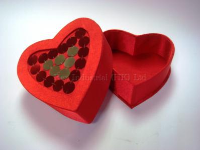 Satin heart box with sequins on lid top 