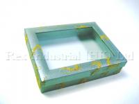Silver special paper rectangular box with embriodery pattern on padded top 
